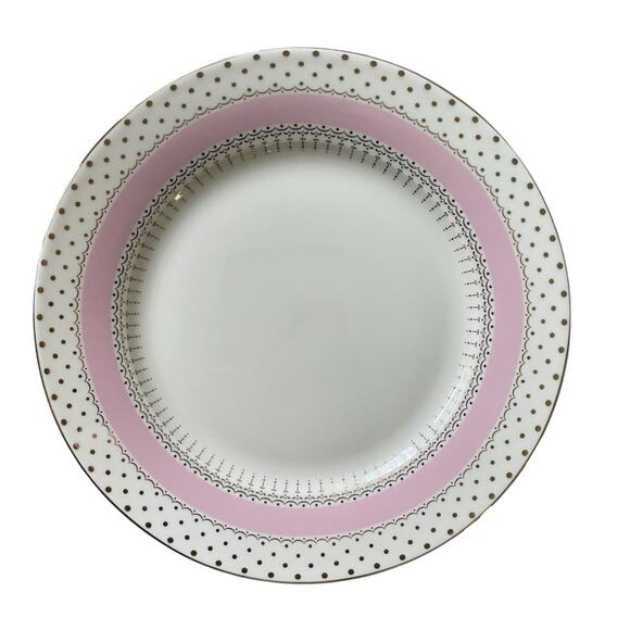 NEW Grace Teaware Fine Porcelain Salad Plates 8" Pink White Gold Dots Set of 4 - Picture 11 of 15